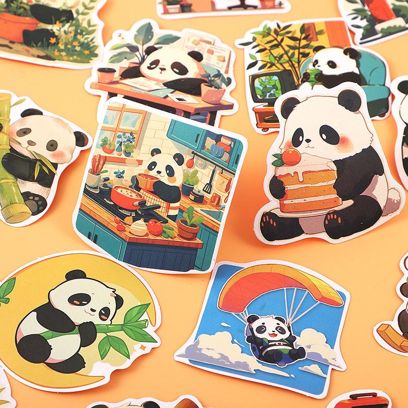 55Pcs Cartoon Panda Waterproof Stickers Personality Cute Decorative Luggage Cup Laptop Phone Guitar Skateboard Stickers