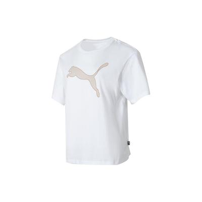Puma Простая дышащая спортивная тренировочная футболка для отдыха на открытом воздухе с круглым вырезом и коротким рукавом, с заниженной линией плеч, женские топы, белая 682164-02
