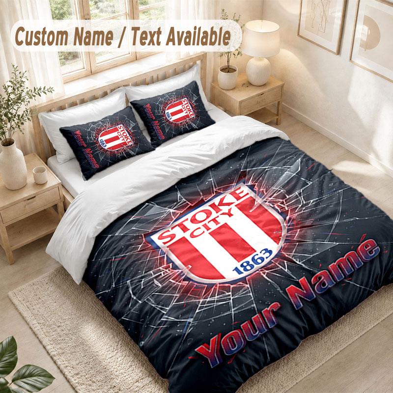 Custom Name Bedding Set 3 PiecesStoke City FC Print Duvet Cover + 2 Pillowcases Soft Bed Decor