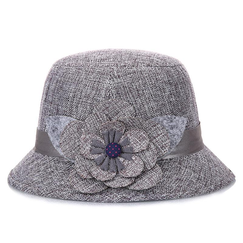 Middle-aged and elderly women's spring and summer sun hat sunscreen linen top hat three-dimensional flower pot hat
