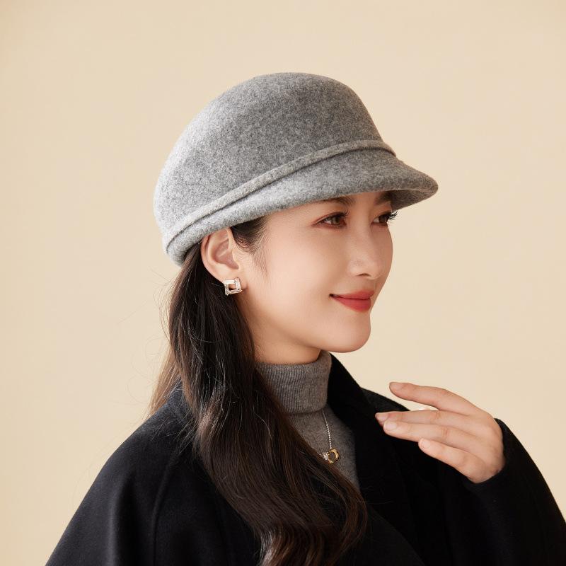 Hat Female Autumn and Winter Woolen Small Fragrant Wind Elegant Bucket Hat Outdoor Retro Felt Hat ·