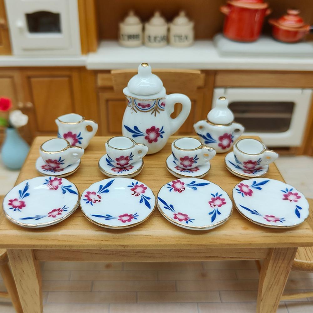 Tableware Dollhouse Miniature Tea Set Miniature Porcelain Tea Cup Set Doll House Accessories