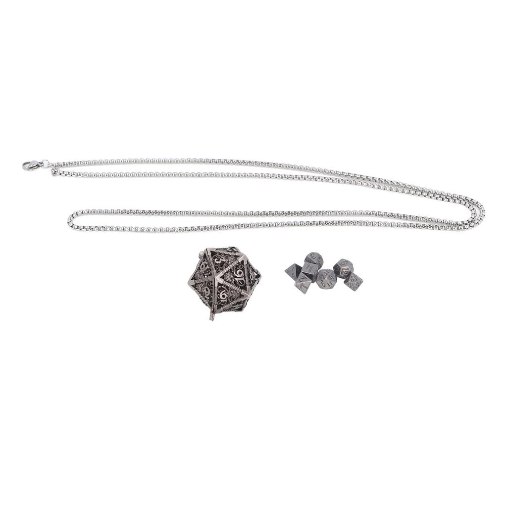 Mini Dice Set Necklace Antique Tiny Small Metal Hollow Polyhedral Portable Toy with Storage Box