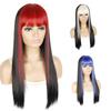 Long Hair Wig Whit Bangs Straight Hair Black Pink Blue Balayage Highlighted Color Modern Young Girl's Wigs