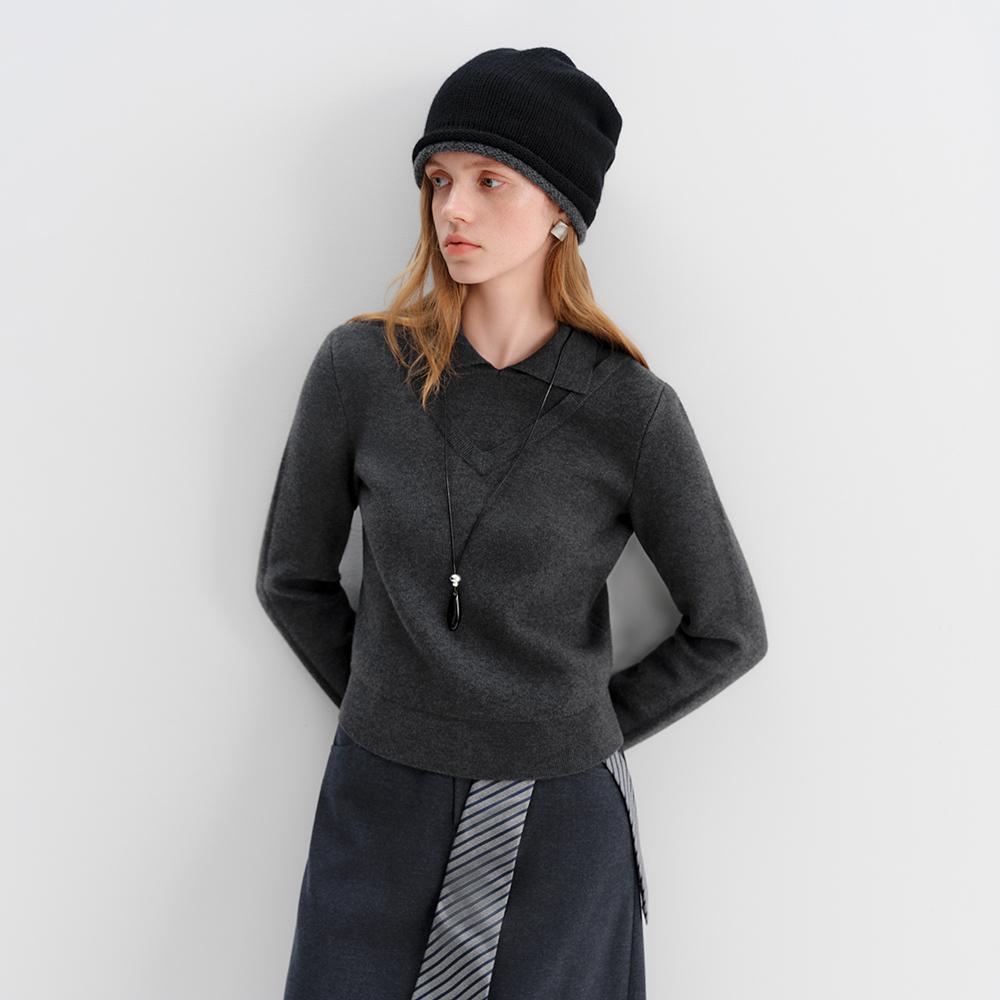 WEDNESDAY DELIGHT Wd_Fake Two-Piece Collar Knit Top