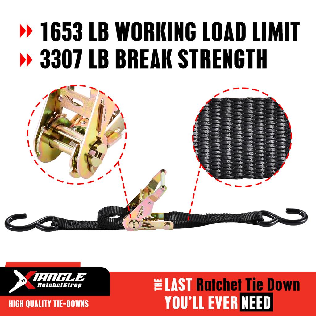 Reinforced 1500kg BS Upgraded 27mm Wide Webbing Ratchet Tie Down with Various Hook Options for ATV Trailer Securement
