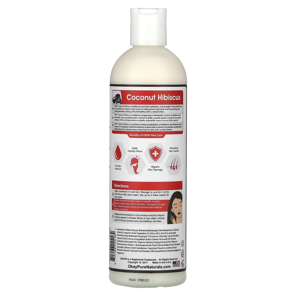 Okay Pure Naturals Кондиционер, Кокос Гибискус, 12 жидких унций (355 мл)