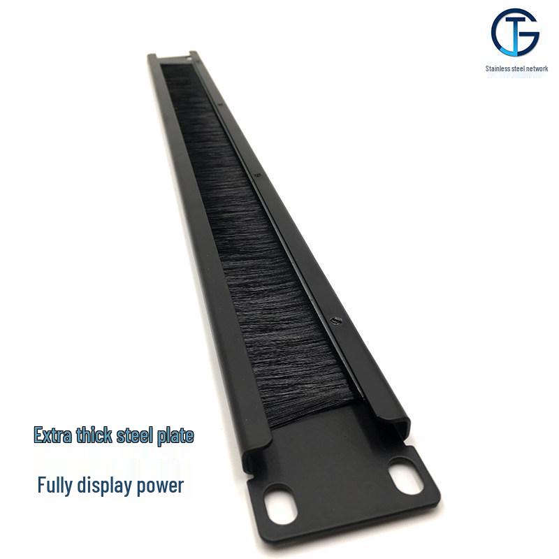 1U Brush Cable Management Panel - Metal & Nylon Dustproof Baffle for Server Racks