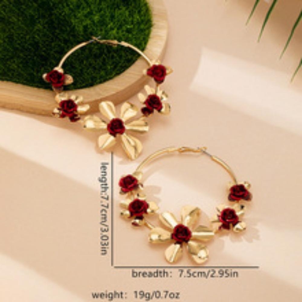 Винтажные серьги-кольца с цветком Элегантные модные серьги