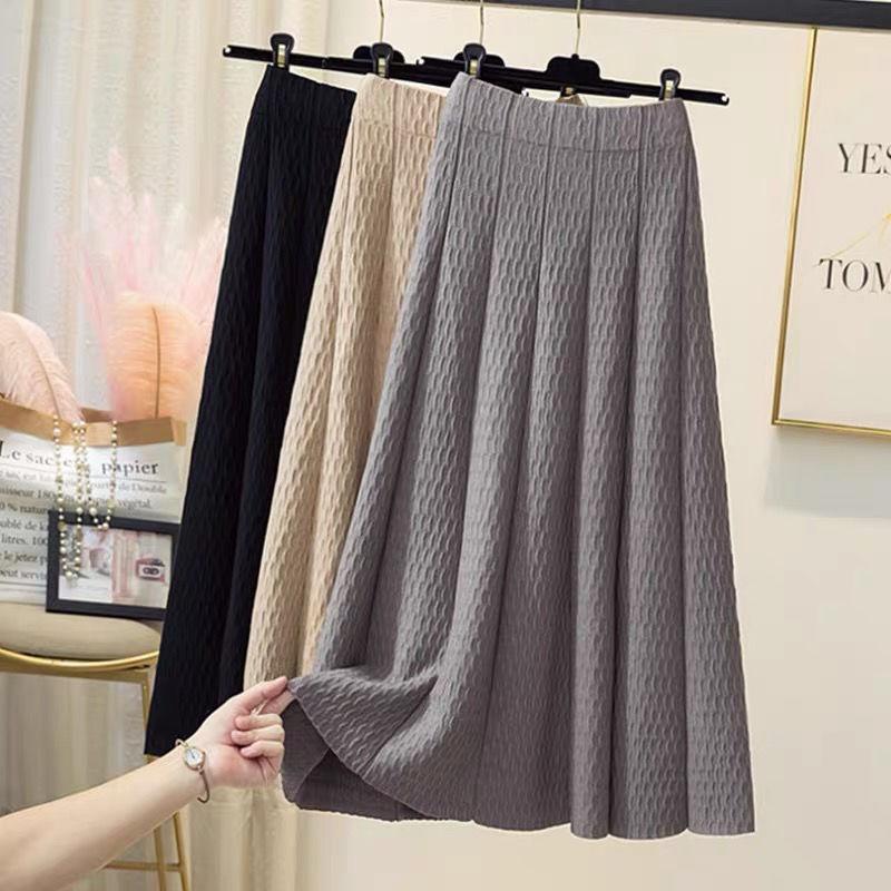 Вязаная юбка женская весна и осень 2023 новая юбка трапециевидной формы с высокой талией плиссированная юбка зимняя шерстяная однотонная юбка женская средней длины