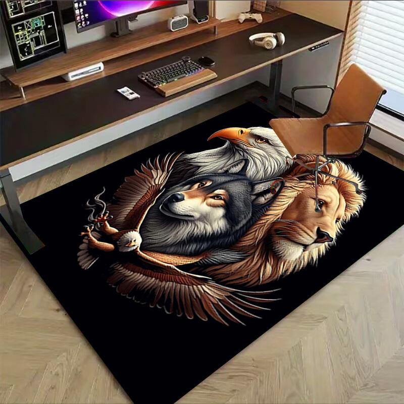 1PC Eagle Lion Wolf Non-Slip Floor Carpet Compatible for Office&Living Room&Dining room - Flat-Weave Machine- Soft & Pattern-E280