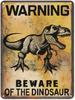 Mfoever  Funny Beware of The Dinosaur Tin Sign Retro Metal Wall Decor Poster Vintage Sign for Home Bar Garage Garden Patio Porch Bathroom