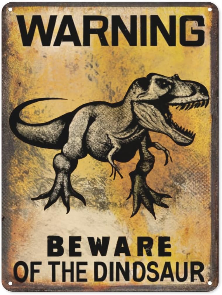 Mfoever Funny Beware of The Dinosaur Tin Sign Retro Metal Wall Decor Poster Vintage Sign for Home Bar Garage Garden Patio Porch Bathroom