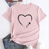 Летний топ с круглым вырезом и принтом в форме сердца, модные повседневные женские футболки из чистого хлопка с короткими рукавами