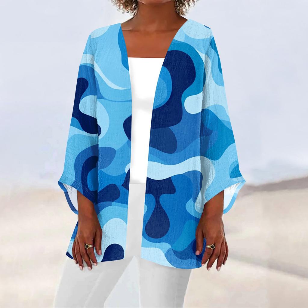 Women's Casual Fashion Beach Ocean Tree Print Lightweight Mid-Length Jacket Cardigan
