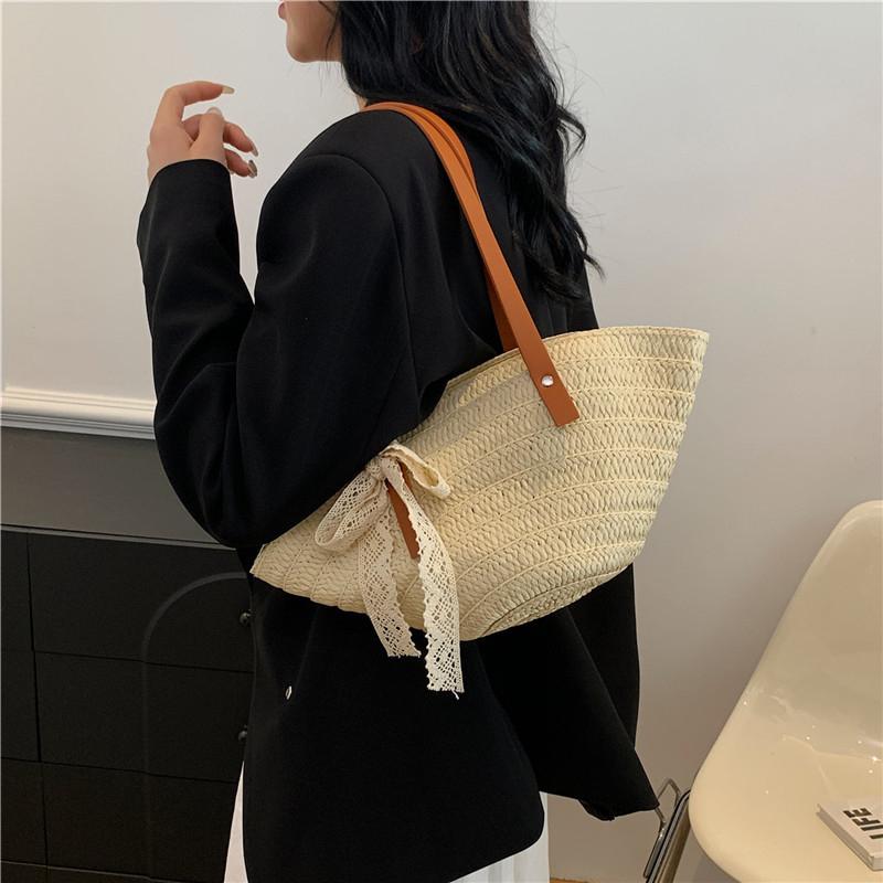Women Braided Basket Clutches Top-Handle Bag Large Straw Portable Shoulder Bag Summer Beach Purses Shopper Satchel Quality