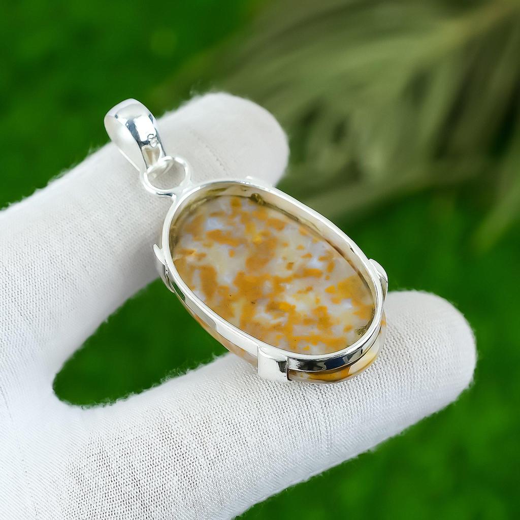 Natural Polka Dot Agate Gemstone Pendant 925 Sterling Silver Jewelry For Women