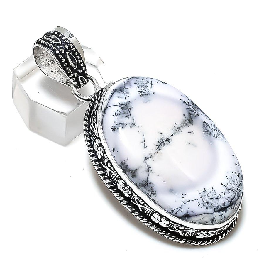 Натуральный дендритовый опал, драгоценный камень 925 пробы, серебряный ювелирный кулон 2,36 дюйма m6k60
