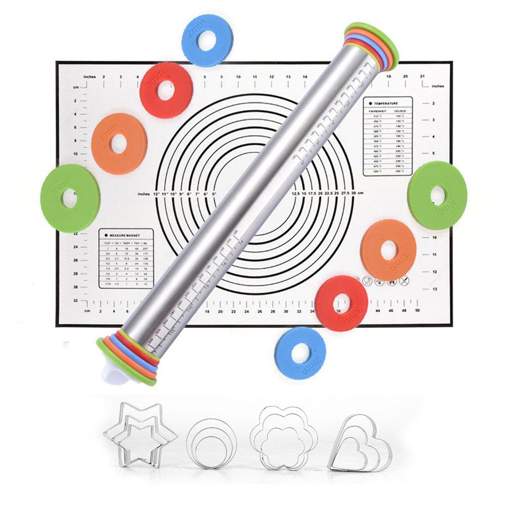 17-дюймовая регулируемая скалка из нержавеющей стали со шкалой, насадками для замешивания и теста