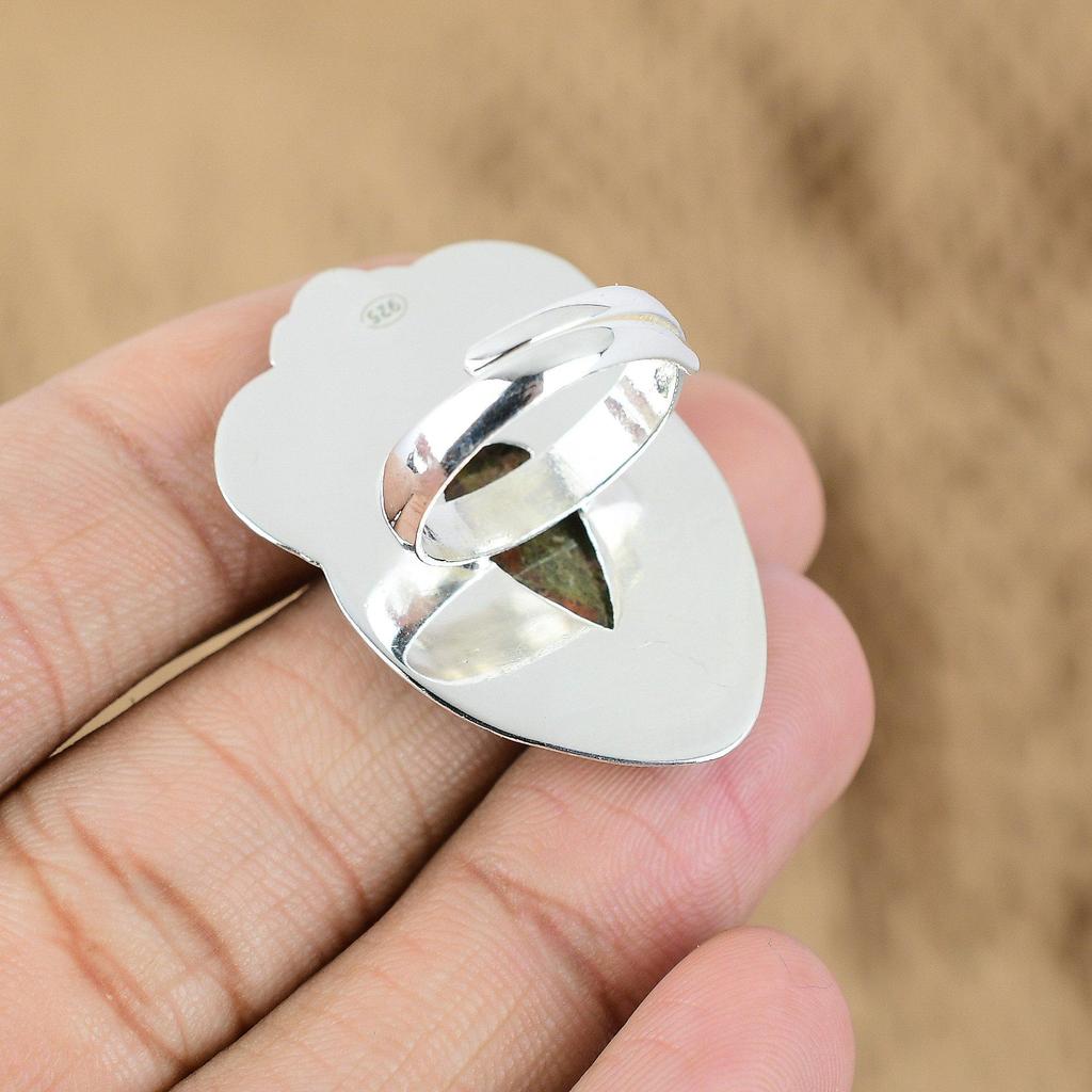Natural Unakite Gemstone 925 Silver Multi Stone Flower Adjustable Ring For Girls