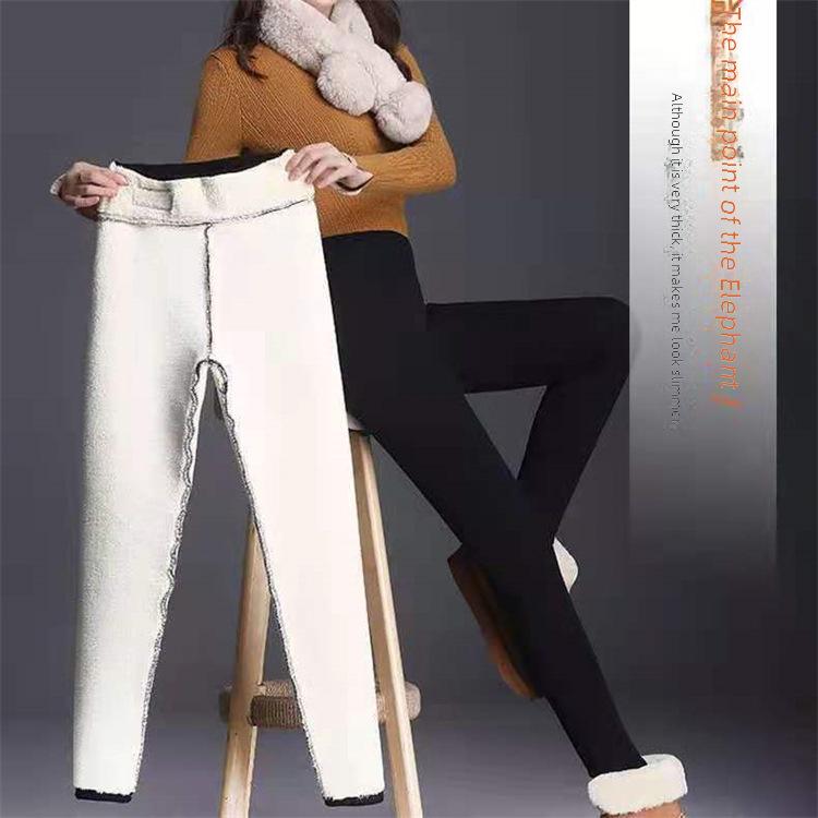 Women's High-Waist Lamb Fleece Leggings - Velvet Thickened, Warm Cotton Pants for Autumn/Winter Outerwear.
