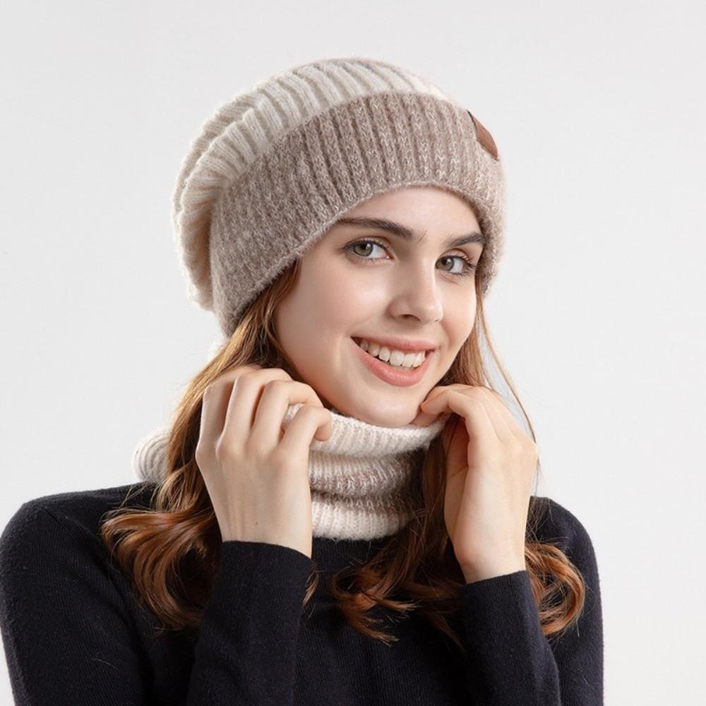 Soft Winter Beanie Hat Scarf Set Thicken Warm Wool Hat Neck Warmer Thermal Knit Cap Cold Weather
