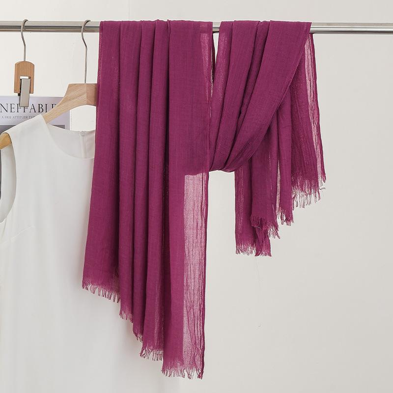 Однотонный тонкий шарф Женская солнцезащитная шаль Однотонный простой Имитация хлопка и льна Шелковый шарф Пряжа высокого класса