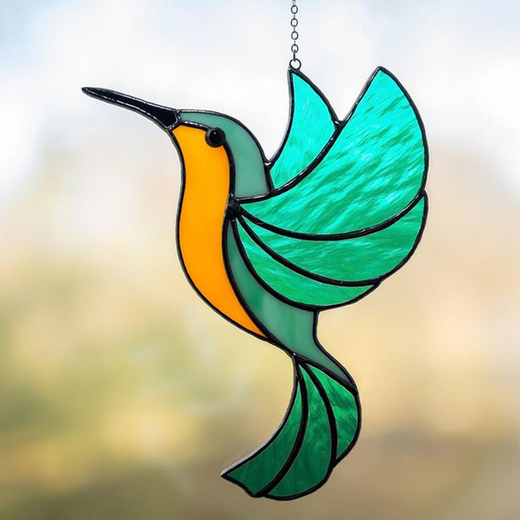 Stained Hummingbird Sun Catchers Colorful Hummingbird Decor Hanging WindowHome Decor