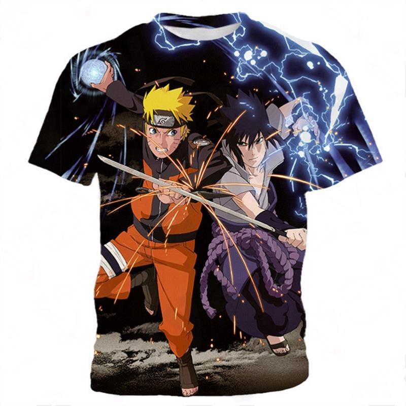 Детская аниме футболка Naruto Узумаки Саске 3D Полный принт Мальчики Девочки Короткий рукав Повседневная Оверсайз Фанаты Наруто