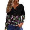 Женская модная повседневная футболка с v-образным вырезом и длинным рукавом с цветочным принтом, украшенная топами