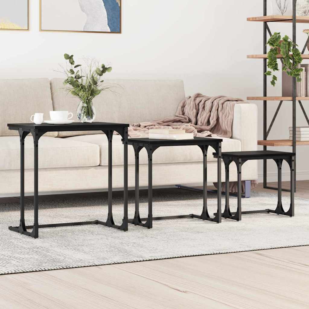 Nesting Coffee Table Set 3 pcs Black Oak Effect Wood Based Material