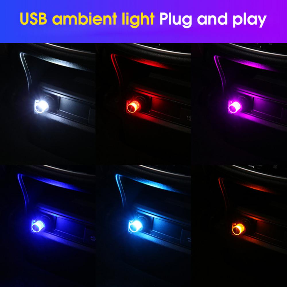 Автомобильный мини-USB светодиодный фонарь, портативный, подключаемый и работающий, декоративный, мигающий, цветной, универсальный, ночной светильник