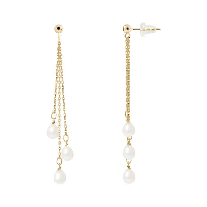 Boucles d'Oreilles Pendantes - Pearls & Colors - Véritables Perles d'Eau Douce 5-6 mm - Or Jaune 375/1000 - Garantie 2 ans
