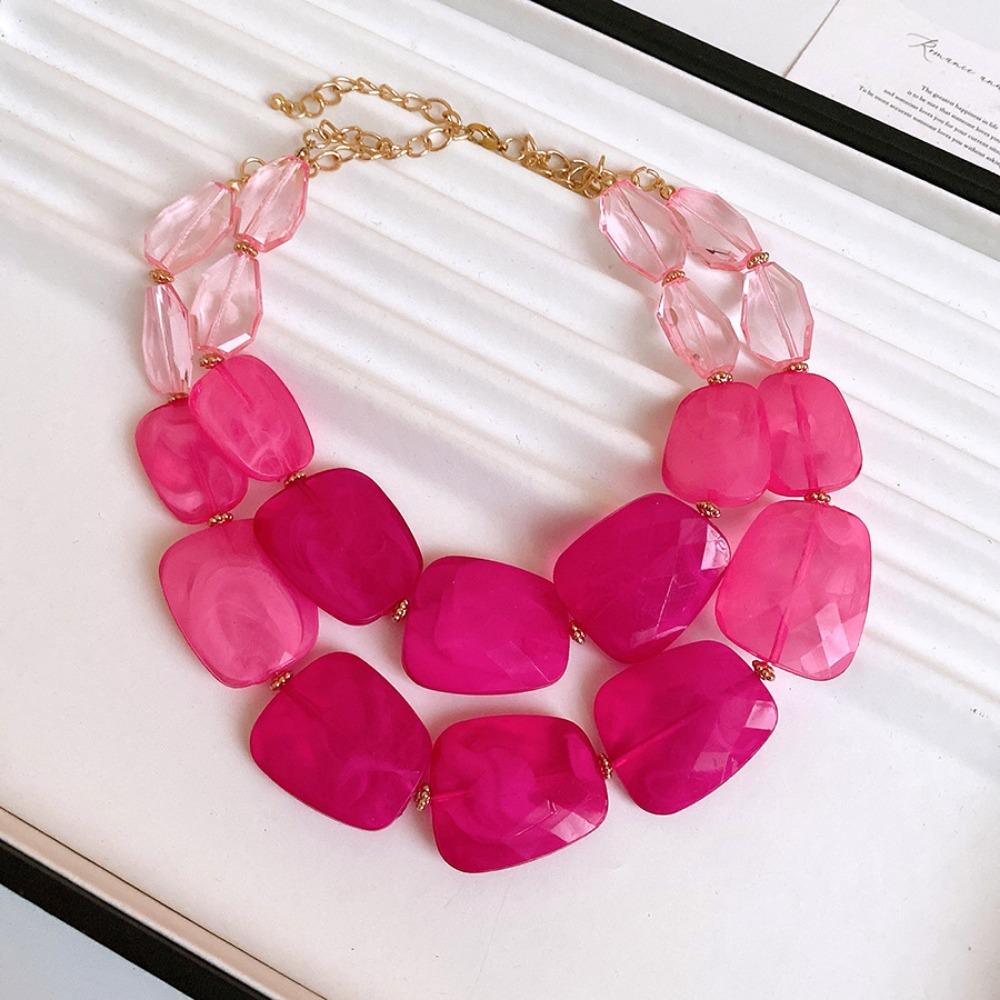 Irregular Acrylic Beaded Double-layer Necklace Exaggerated Fashion Jewelry Beaded Necklace Dopamine Color Clavicle Chain Gift