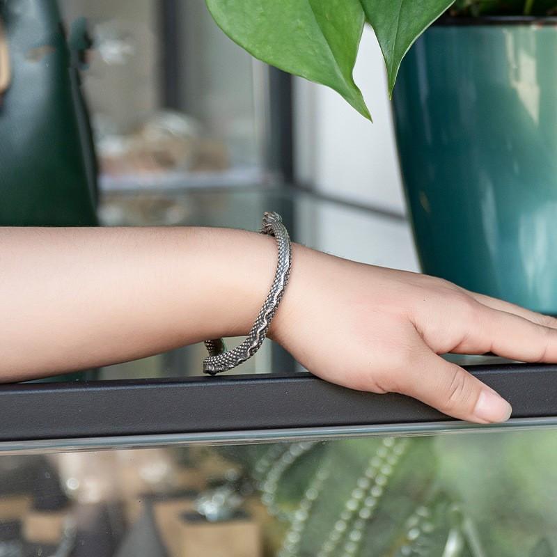 Высококлассный браслет «Полный дракон» с узором дракона, серебряный открывающийся браслет и новый дизайн застежки