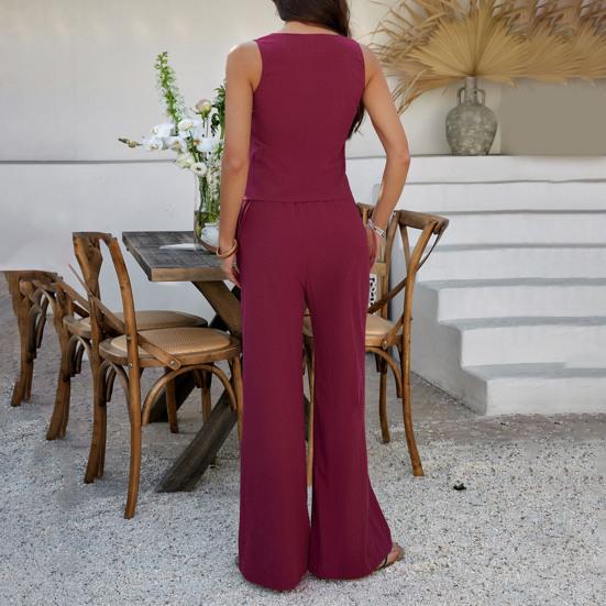 Женский летний комплект из 2 предметов Yousheng, жилет без рукавов с завязкой спереди, широкие брюки, повседневный костюм для отдыха дома, офиса, вечеринки