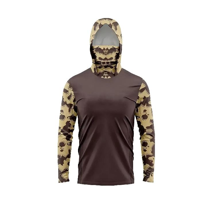 Men Camo Fishing Hoodie UPF50+ Sun Protection Long Sleeve Shirt With Face Mask Quick Dry Outdoor Hunting Fishing Shirts