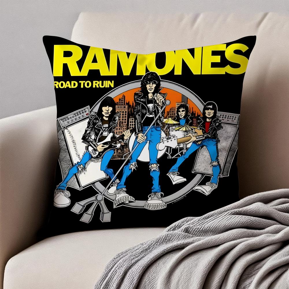 Band Punk RRamones Cushion Cover Pillowcase Antidustmite Invisible Zipper Short Plush Sofa Cushion