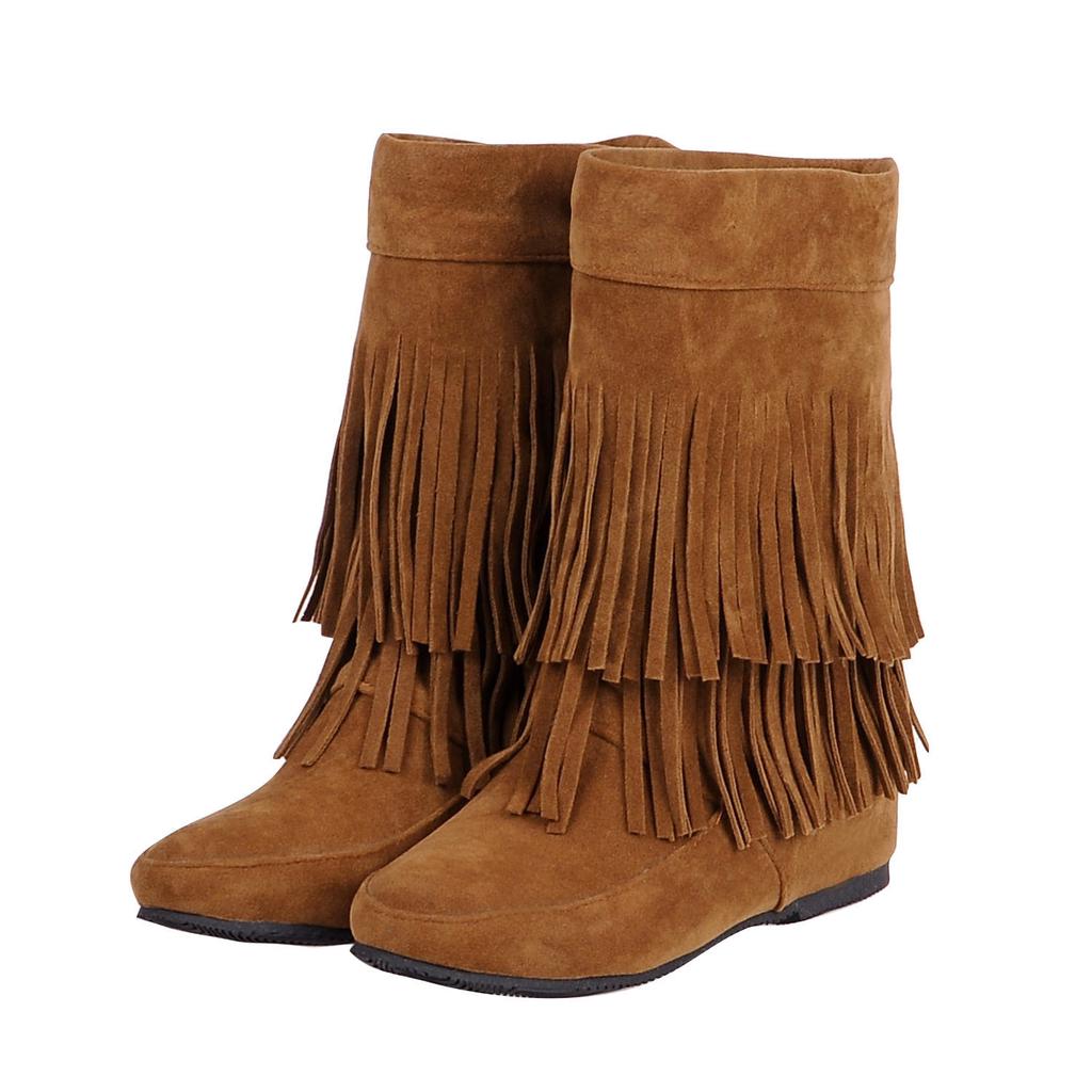 Женские сапоги Tassel Winter New Bohemian Flocking Monica Design Сапоги до середины голени Теплые сапоги на молнии на платформе с подкладкой из плюша Высокие сапоги до колена