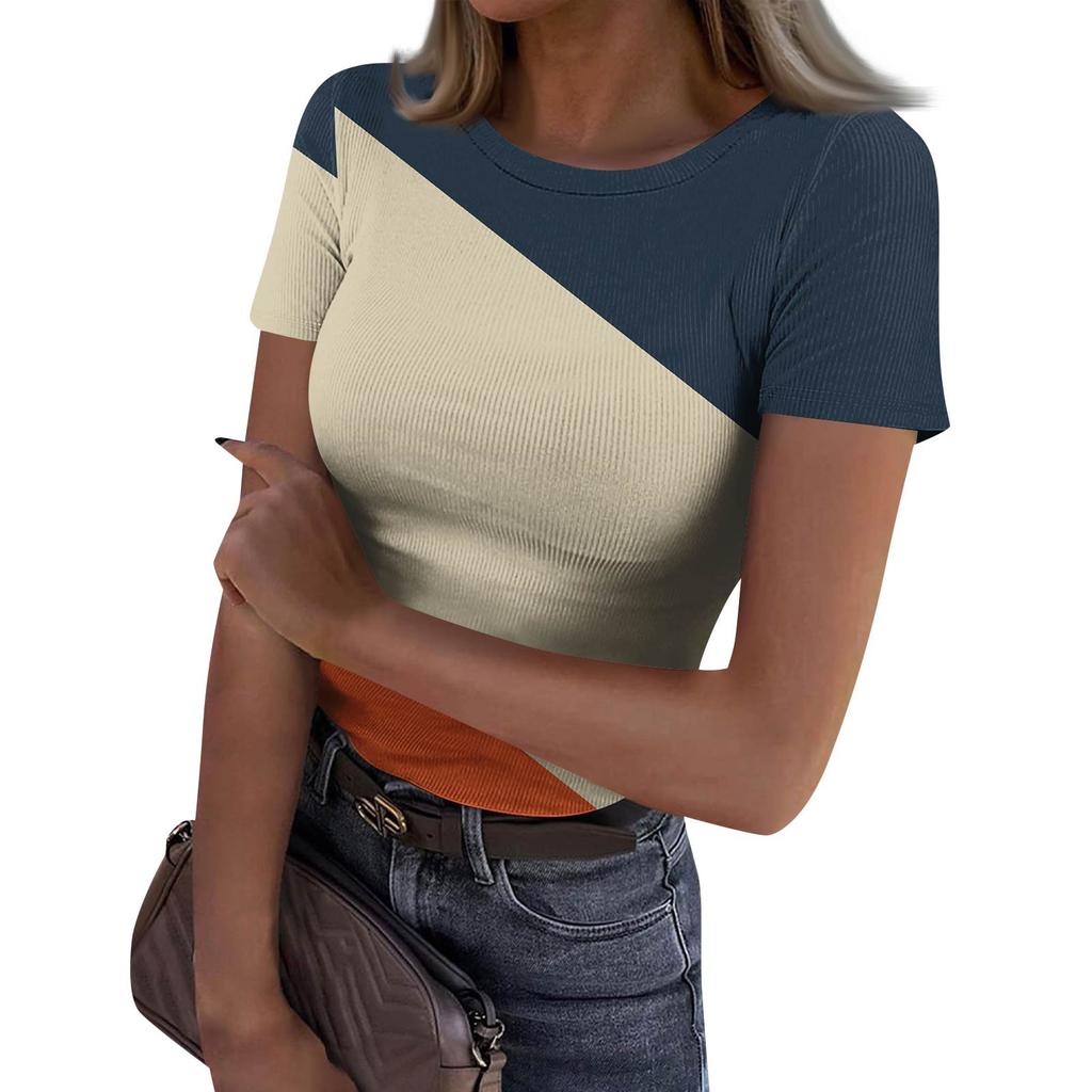Женская узкая футболка, модный повседневный свитер с круглым вырезом и коротким рукавом