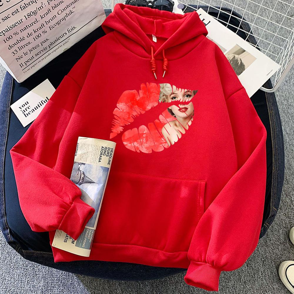 Графические толстовки с принтом губ Мэрилин Монро, модная толстовка для осени/зимы, винтажная одежда, милые пуловеры Moletom