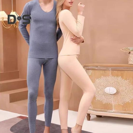 Комплект из 2 предметов, зимний женский термобелье, бесшовный, с круглым вырезом, с длинным рукавом, теплый, облегающий, высокоэластичный, для холодной погоды, пижамный комплект, домашняя одежда, одежда для сна