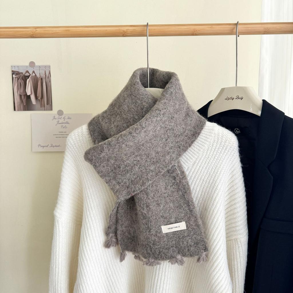 Модный шерстяной вязаный шарф Осень Зима Теплый Простой Защищающий от холода Шарф-накидка Для студентов Однотонный Универсальный Утепленный Шарф