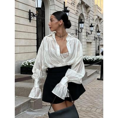 Элегантная свободная розовая рубашка для офиса, женская блузка с длинным рукавом и пуговицами, осенняя мода, однотонный топ для женщин