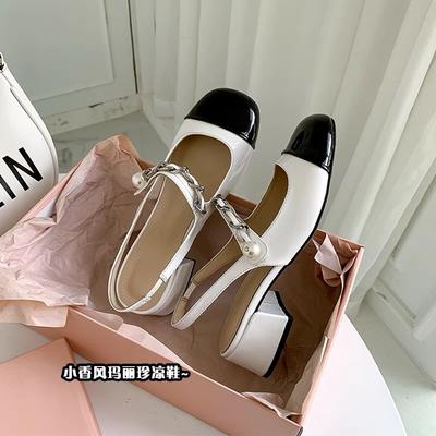 Французские туфли Мэри Джейн на высоком каблуке, сандалии Baotou на жемчуге, женские модные туфли на толстом каблуке, осенняя женская обувь Xiaoxiangfeng Fairy