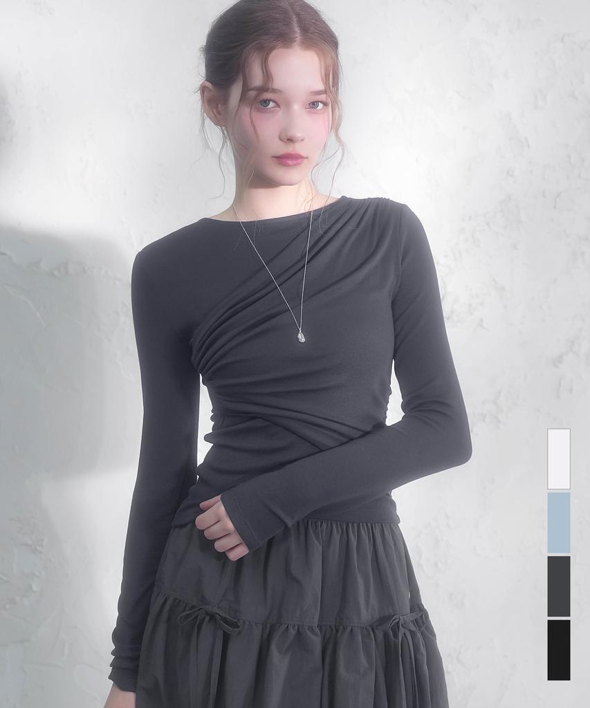 VIVACIOUS Briier Shirring Drape Tee_4 Colors