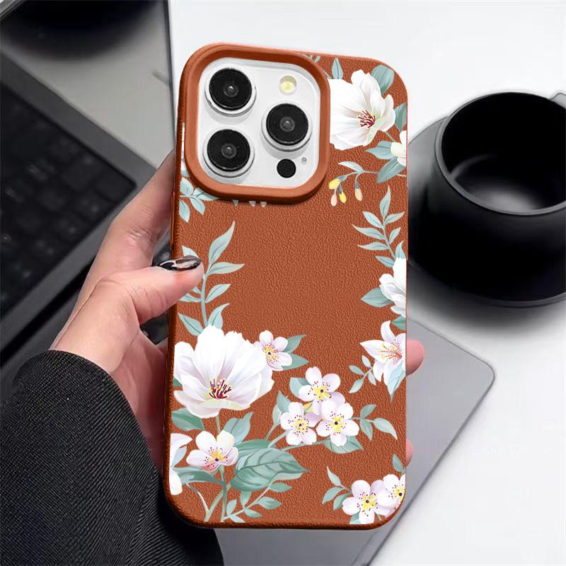 Для iPhone 16 Pro Max 15 Pro 14 13 12 11 чехол с цветочным принтом матовая кожа текстура TPU мягкий ударопрочный тонкий чехол для телефона
