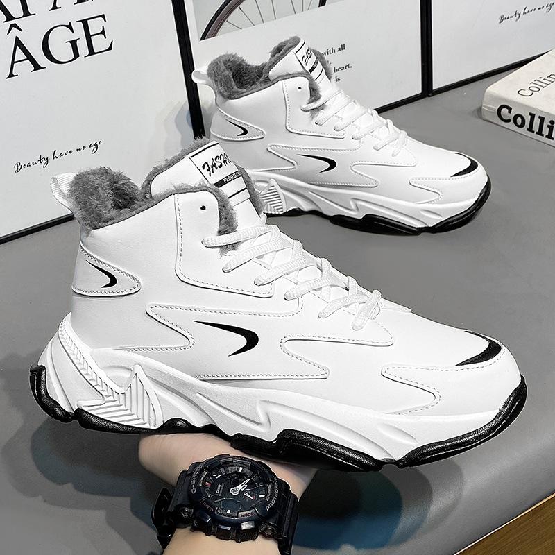 High-top Men's Shoes New Autumn Casual Youth Basketball Thick Sole Heightening White Sports Dad Shoes Velvet