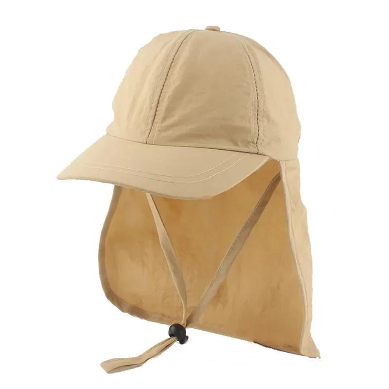 New Kids Sun Hat with Shawl Summer Quick Dry Solid Color Visor Hats for Girls Boys Baseball Cap Adjustable Baby Beach Sun Cap