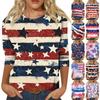Women's Fashion Casual Seven Sleeve Independence Day Printed Round Neck Top